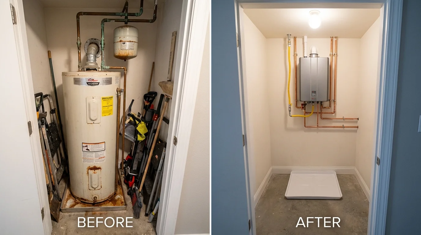 Tank water heater versus wall-mounted tankless unit comparison for Alma, MI homeowners